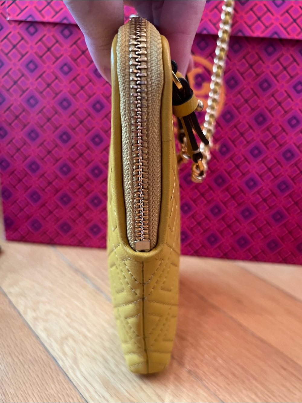 Tory Burch Yellow Leather Fleming Phone Crossbody Bag - Picture 6 of 12